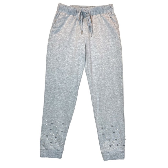Vocal Heather Grey Joggers Sweatpants Pearl Ankle Cozy Dressy Stretchy Small - Picture 1 of 15